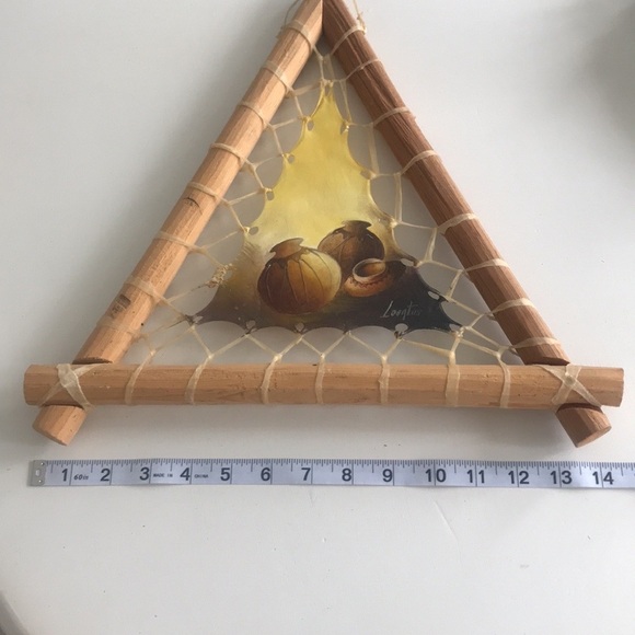 Rustic handpainted on leather & wood sticks frame Native American oil painting - Picture 3 of 16